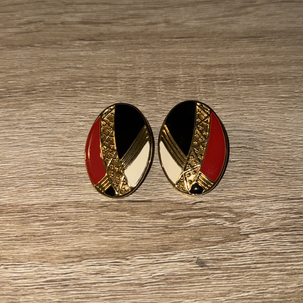 Vintage Red and Gold Stud Earrings